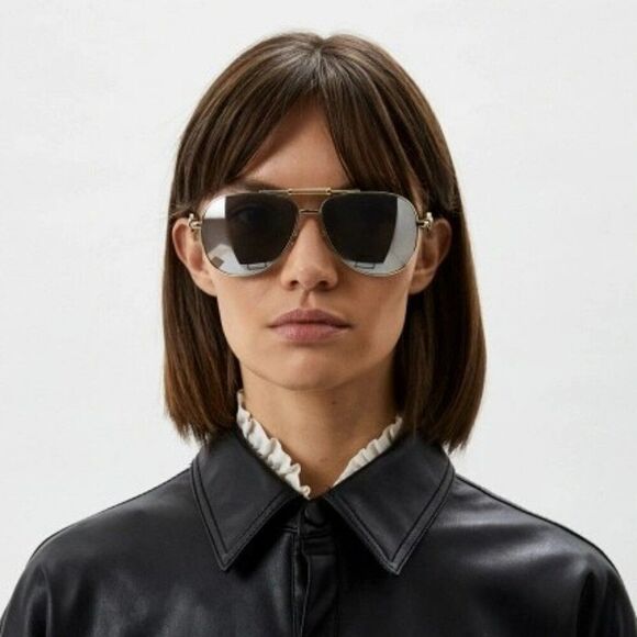 NEW Versace VE2236 1002Z3 Gold Silver Mirrored Polarized Pilot Unisex Sunglasses - Picture 14 of 15